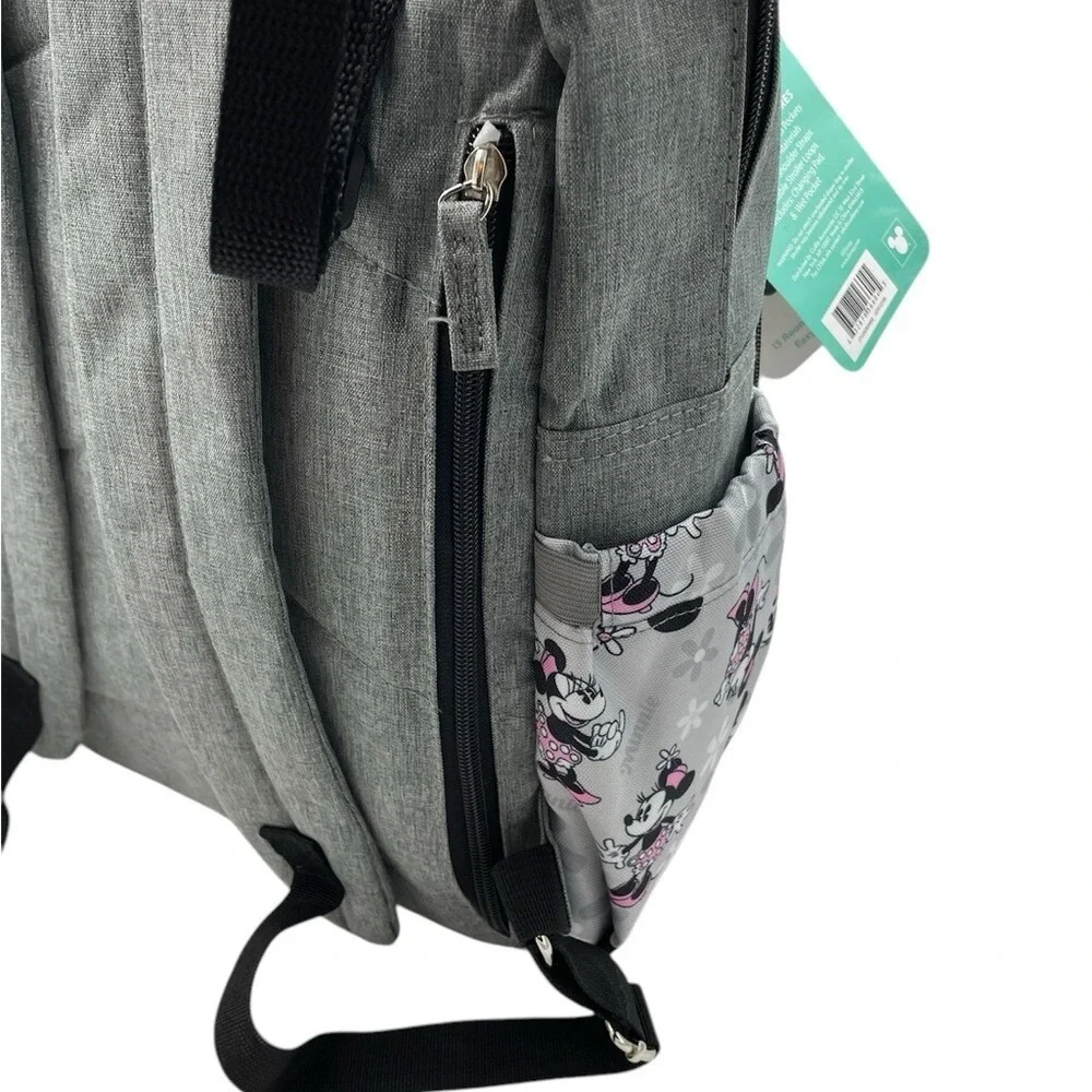 Disney Baby Minnie Mouse Diaper Bag Backpack Grey 13 Pockets Stroller Loops NWT